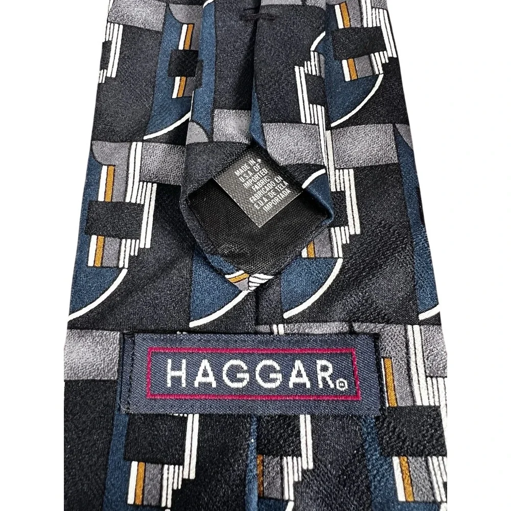 Haggar Men's Tie Blue Multicolor‎ Geometric 100% Polyester